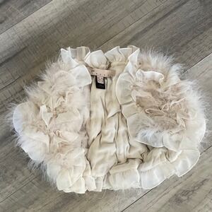 Mango‎ Moment Kids Cream Feather Ruffle Shrug Bolero Capelet Ivory Size Medium
